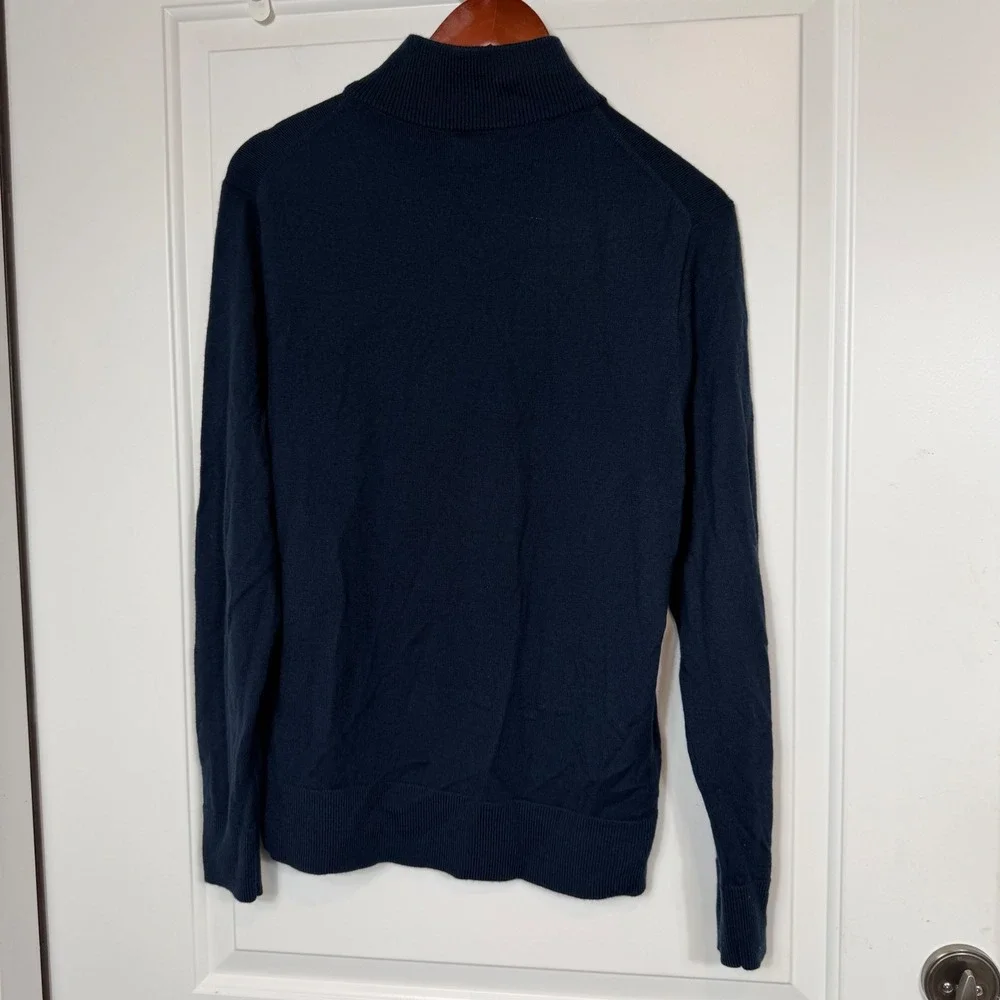 J.Crew Mens Navy Blue Merino Wool Blend Quarter Zip Sweater BB697 Size M